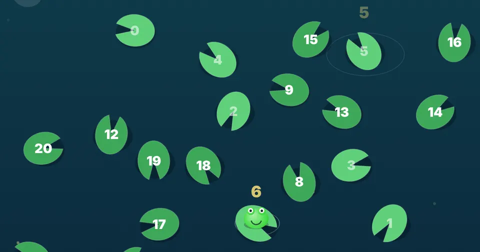 Frog hop: a frog on numbered lily pads