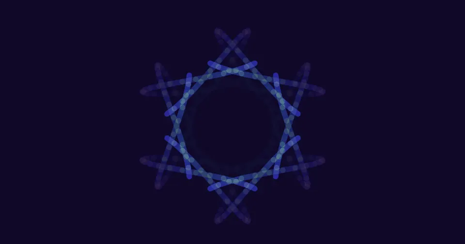 Kaleidoscope: a six-way mirrored star pattern in glowing blue