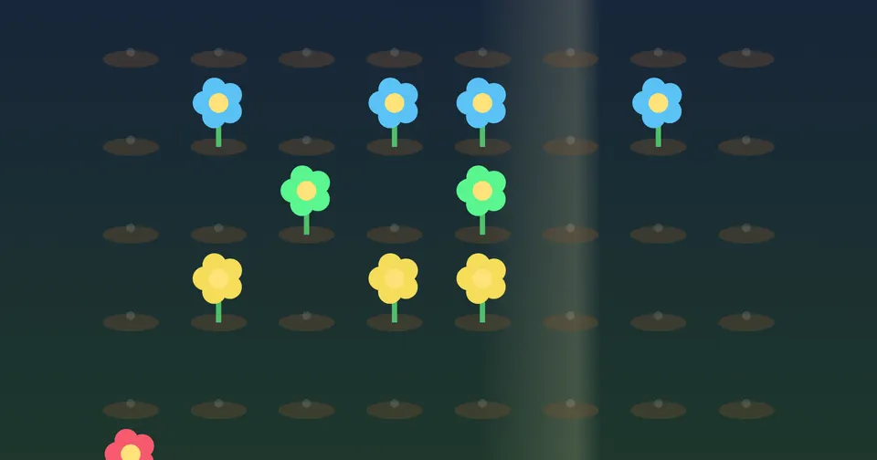 Loop garden: flowers planted on a grid with a light sweeping across