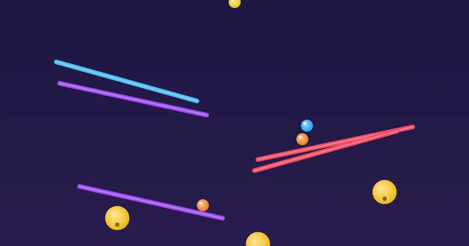 Marble run: marbles rolling down drawn ramps