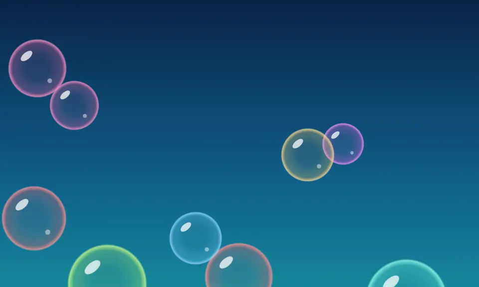 Bubbles: rainbow soap bubbles floating on a blue background